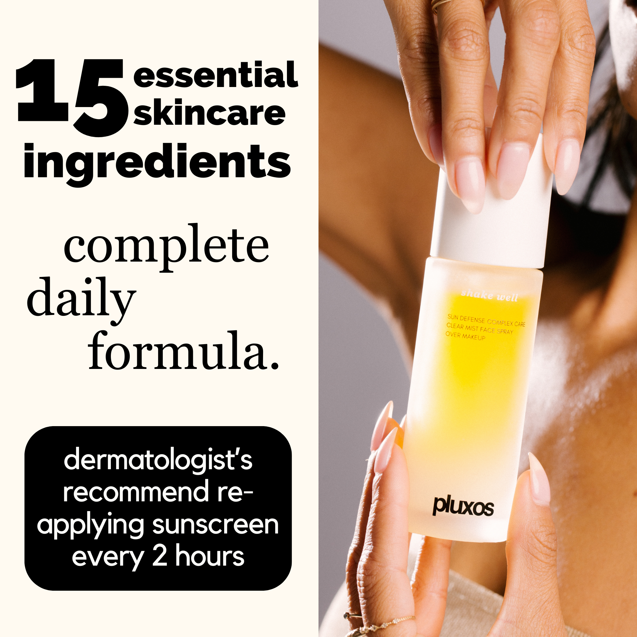 Pluxos Sun Veil SPF 47 face sunscreen mist spray with skincare ingredients